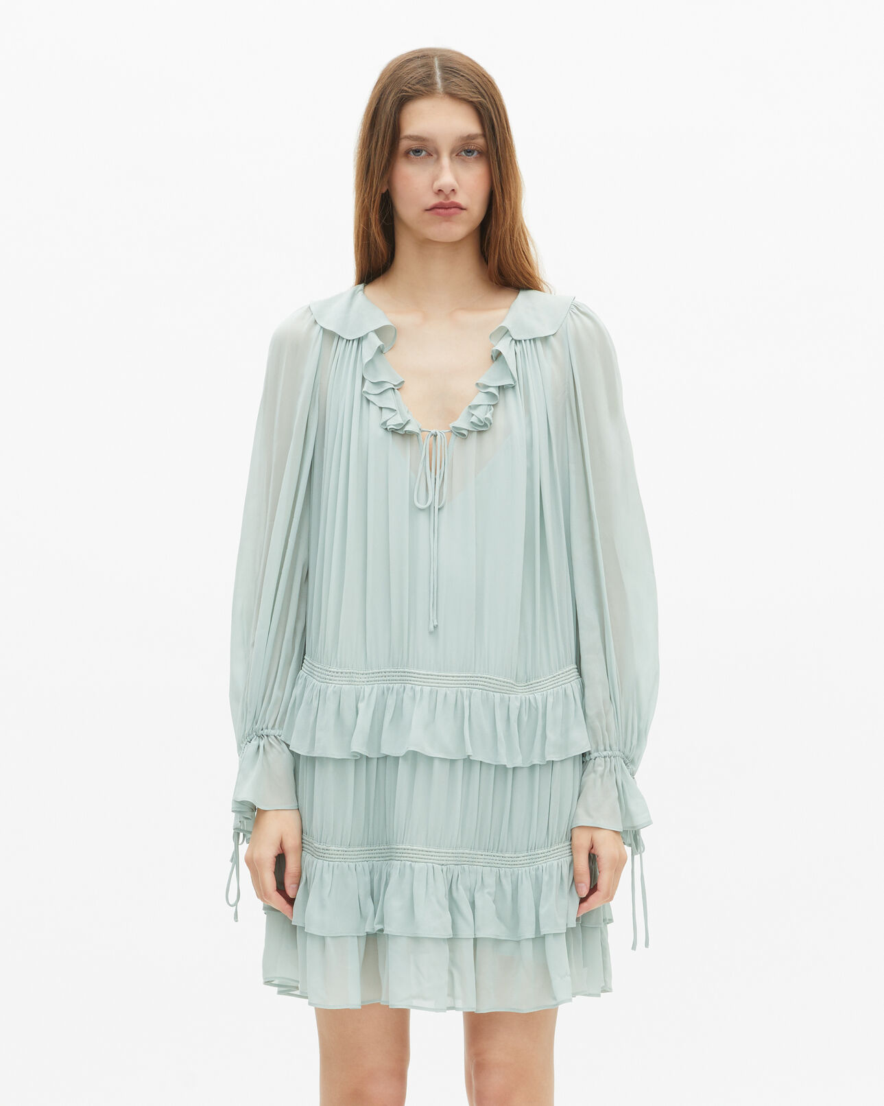 The Kooples FEMME BLUE/GREEN robe courte avec volants bleu