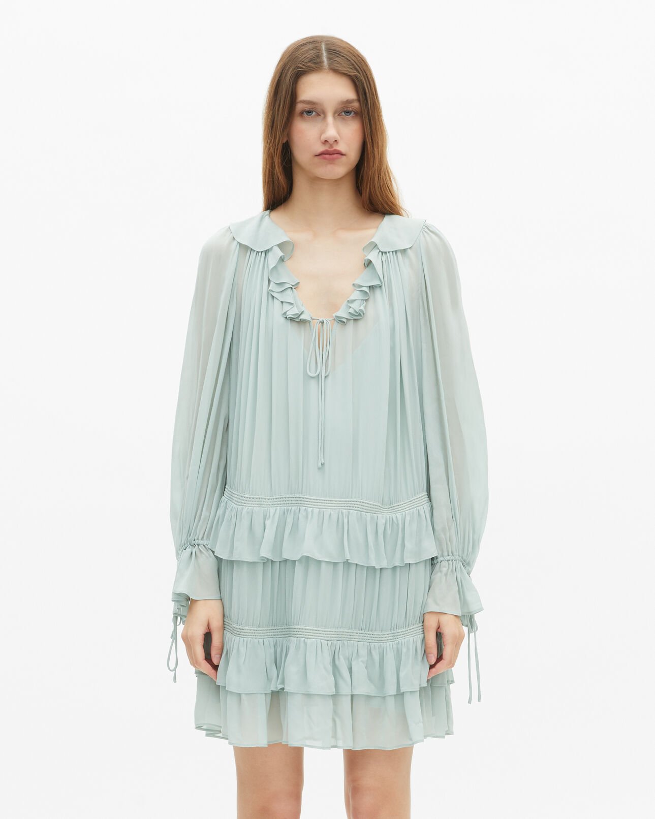 The Kooples FEMME BLUE/GREEN robe courte avec volants bleu