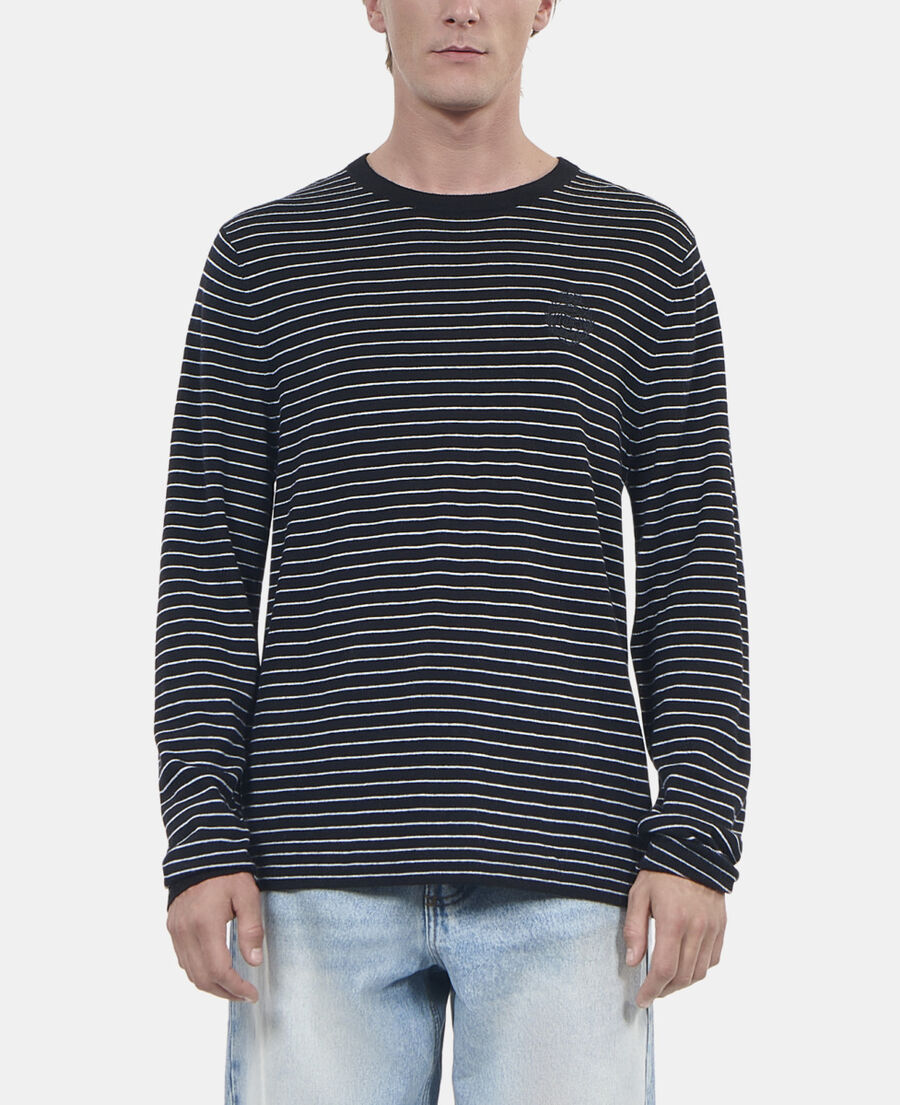 The Kooples MEN BLACK / WHITE striped wool sweater