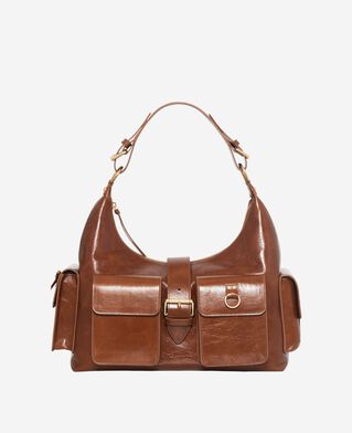 The Kooples FEMME BROWN sac amelia xl en cuir craquelé marron