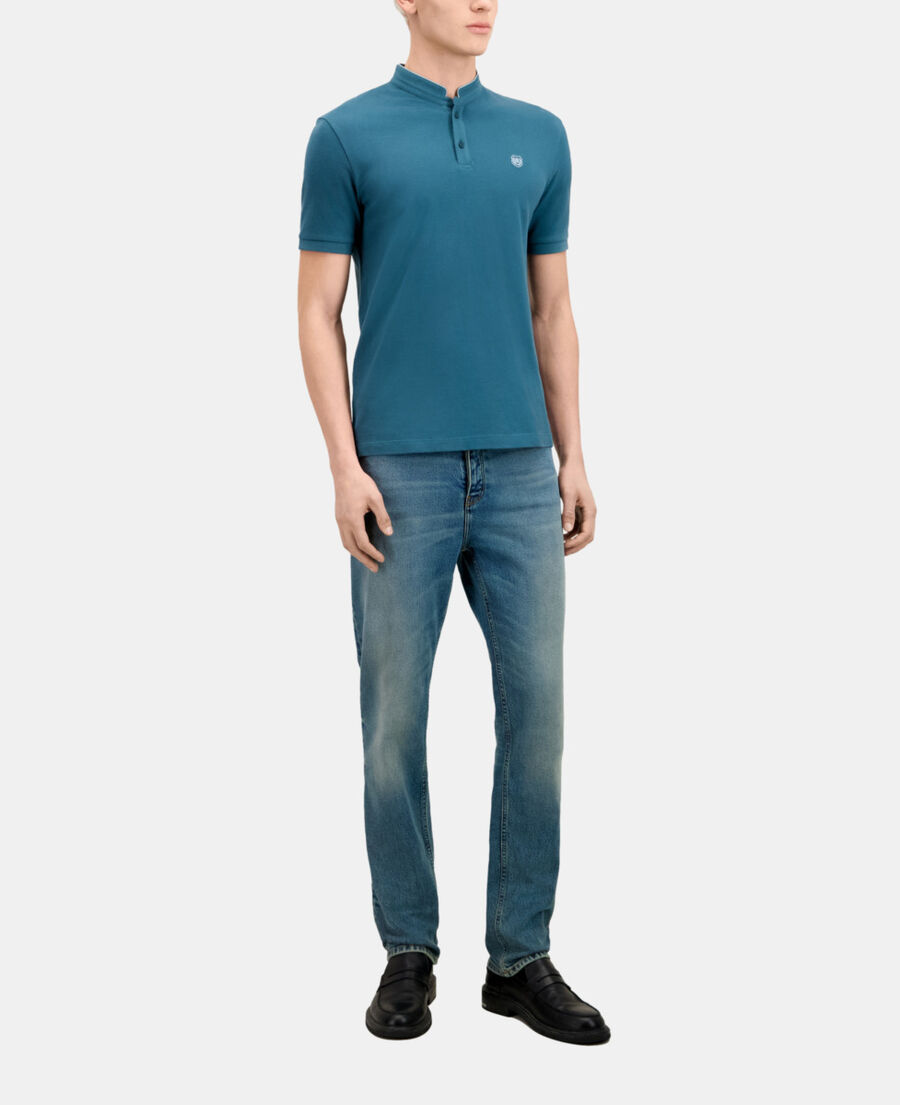 polo bleu profond en coton