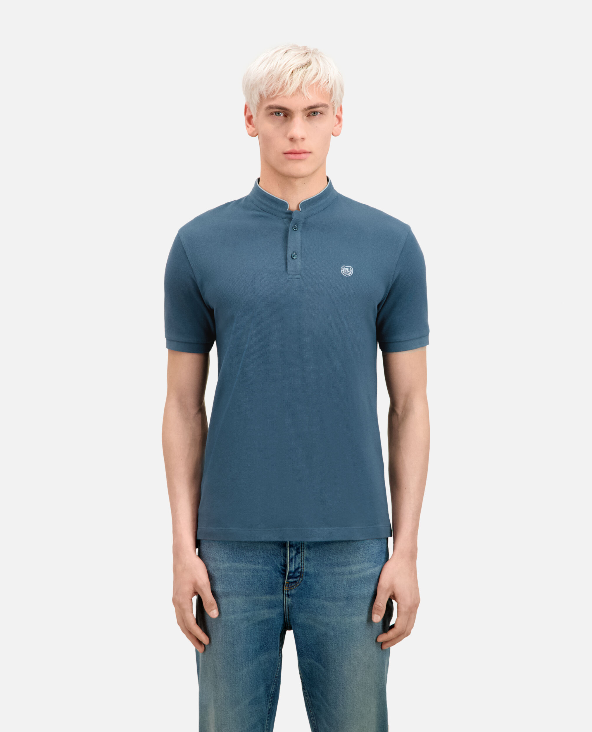 Deep blue cotton polo t-shirt, BLUE PETROL, hi-res image number null