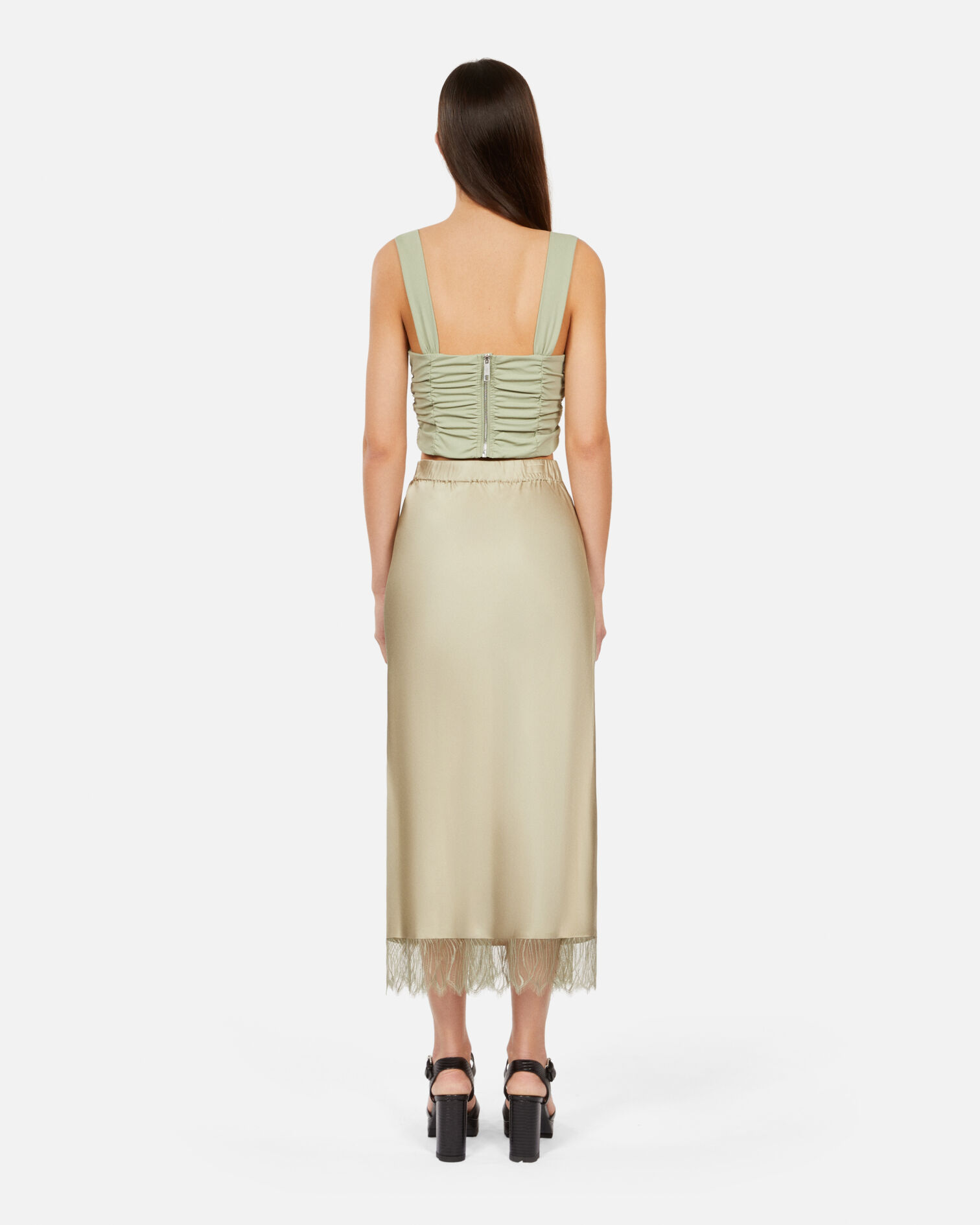 Long light green skirt with lace, KAKI GREY, hi-res image number null