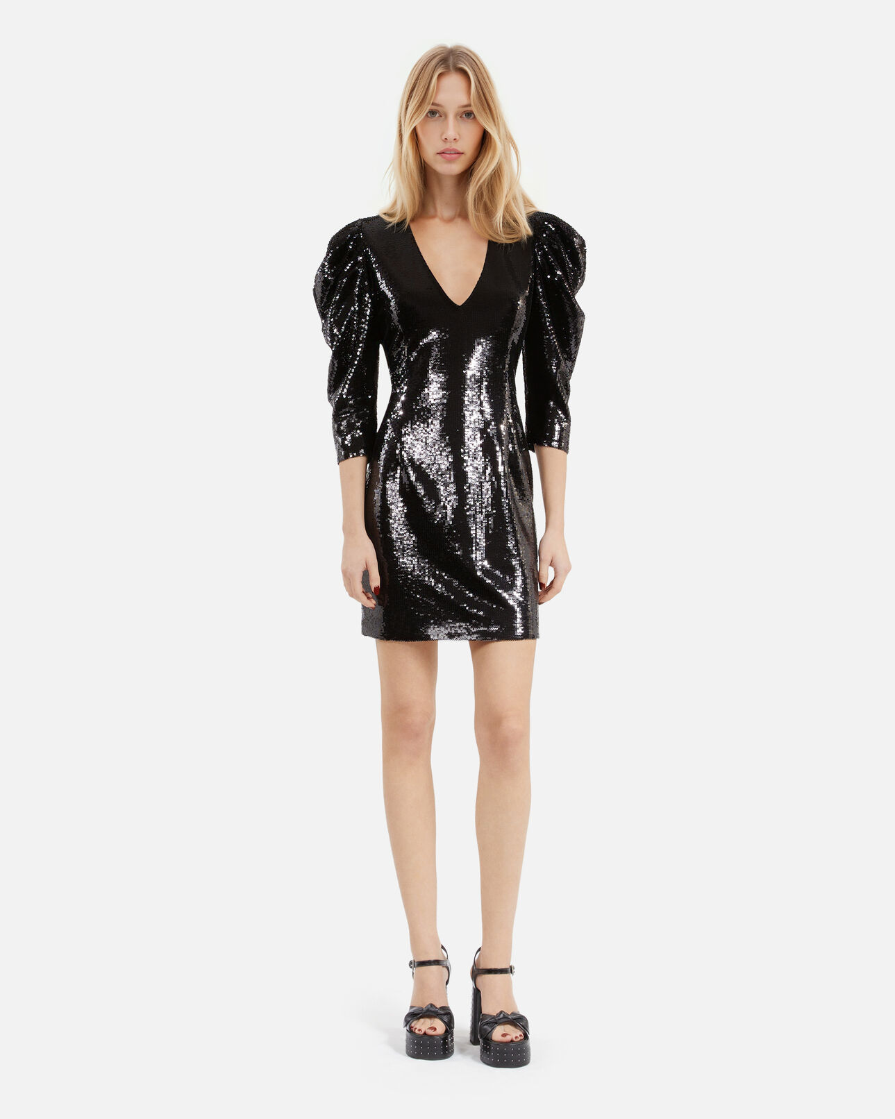 The Kooples WOMEN BLACK STONE short black sequin dress