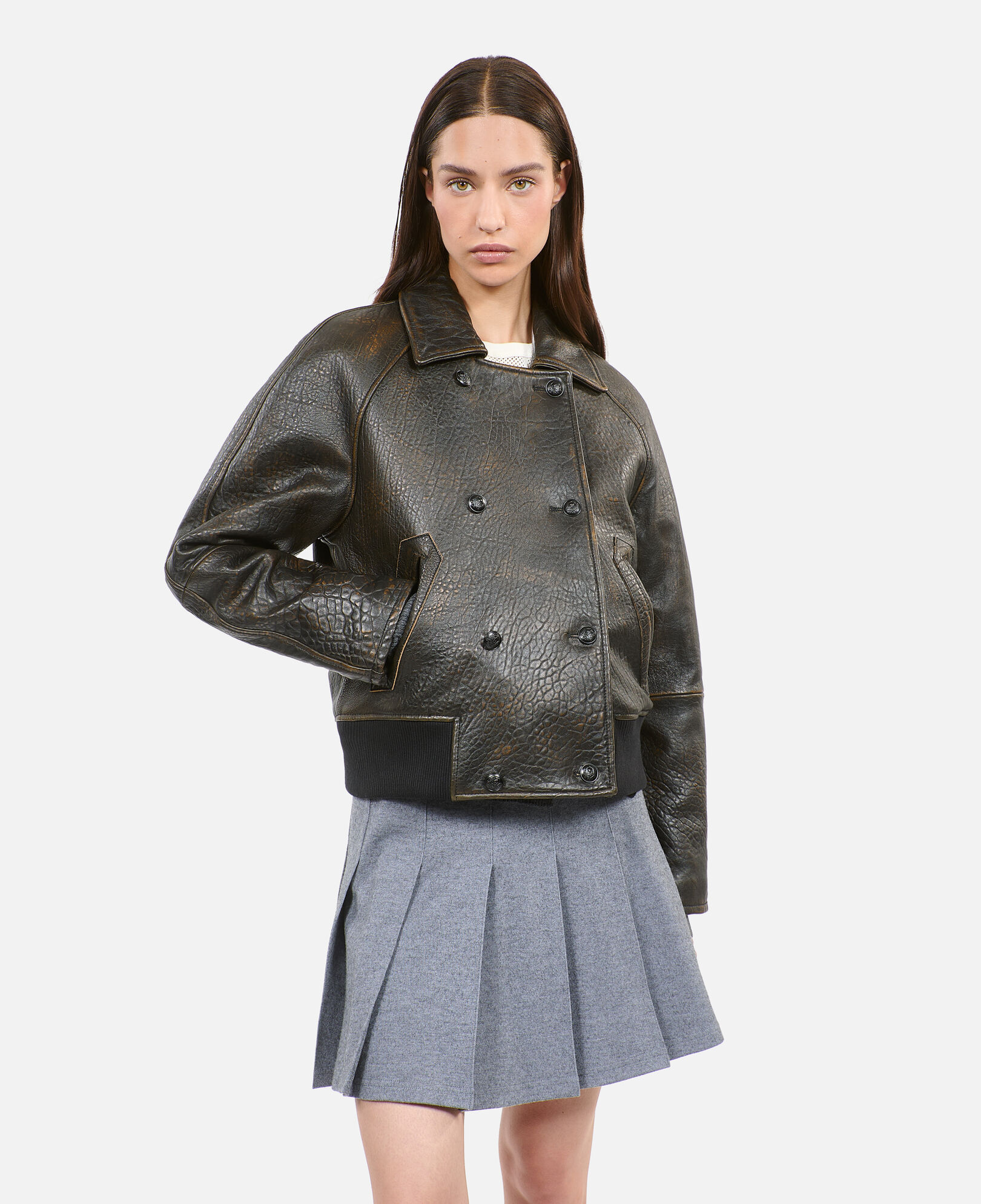 The Kooples WOMEN DARK BROWN brown leather jacket