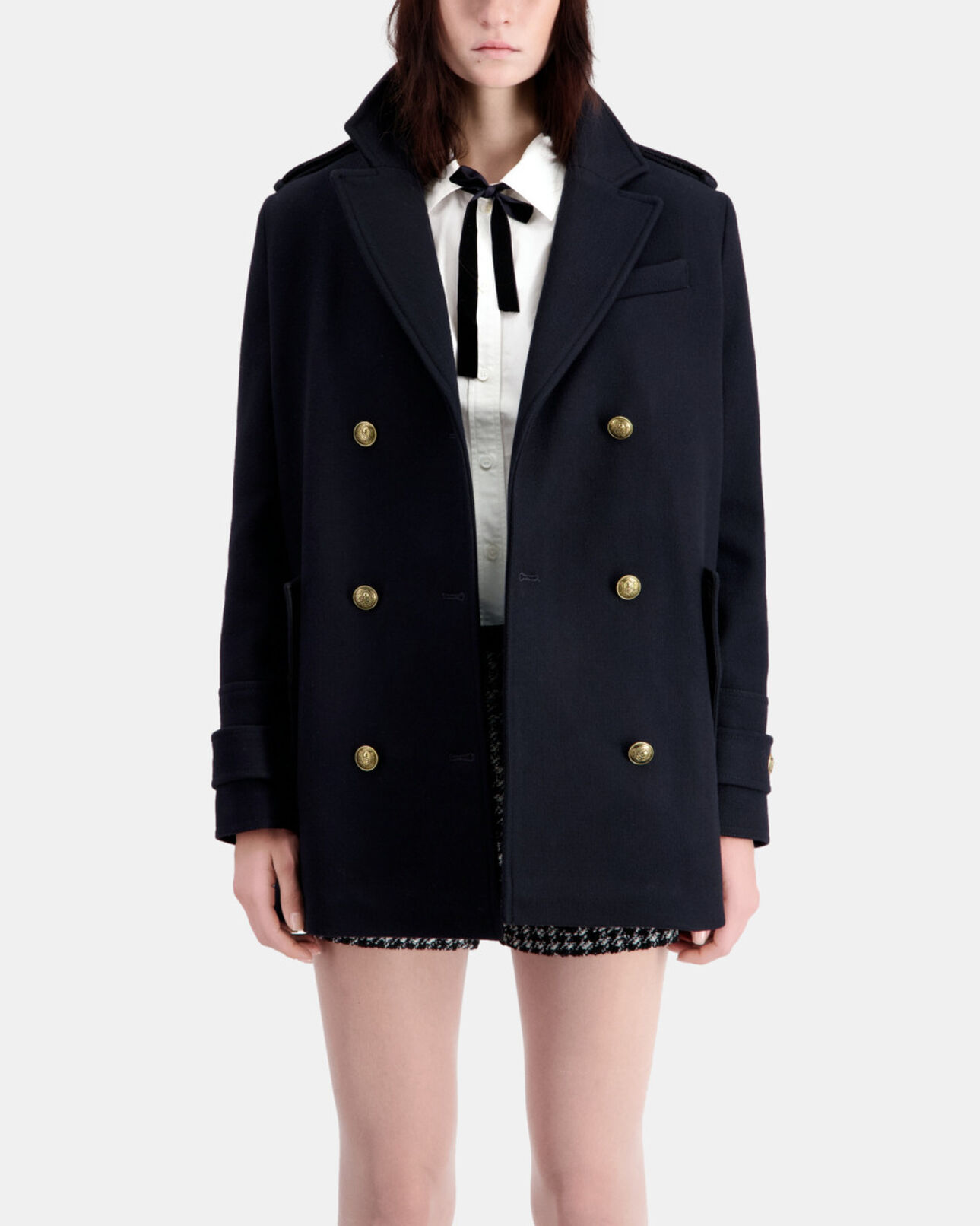 The Kooples WOMEN DARK NAVY navy blue wool-blend pea coat