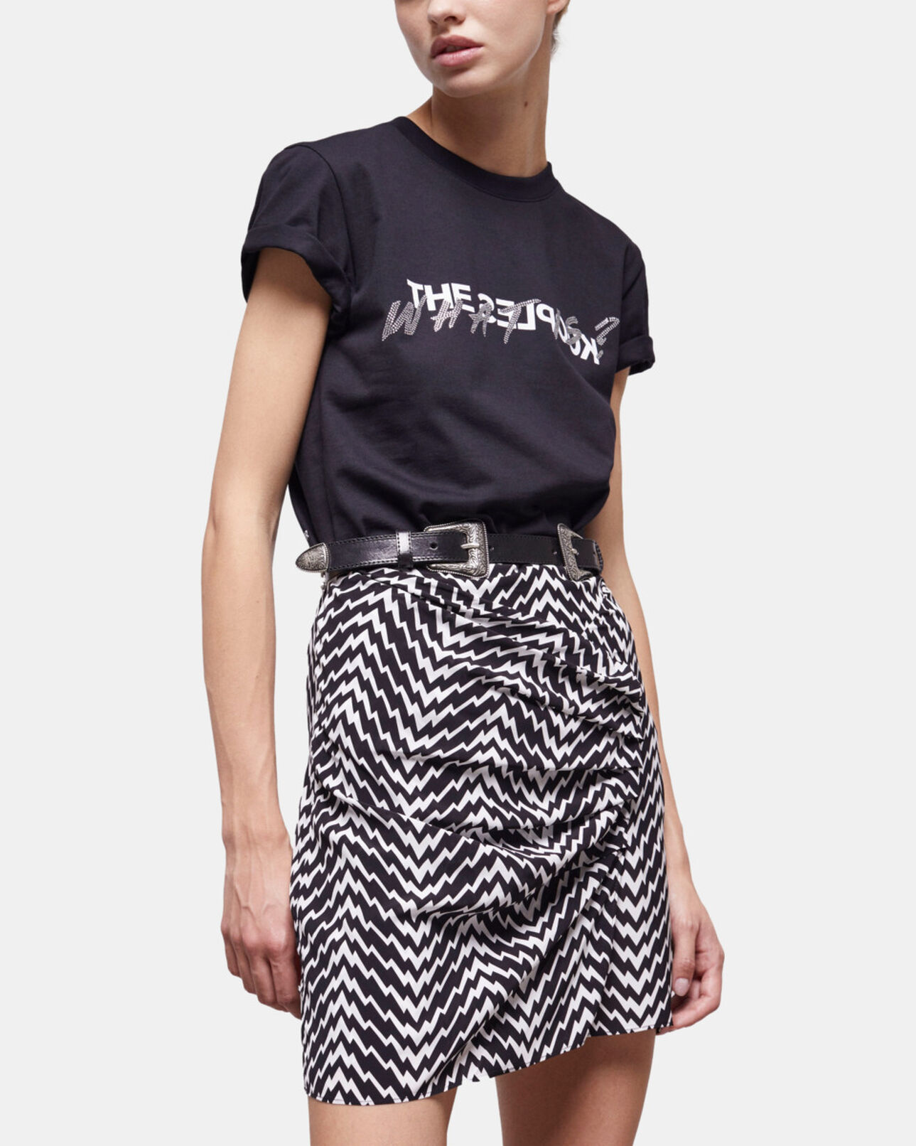 The Kooples MUJER BLACK WHITE falda corta drapeada negra