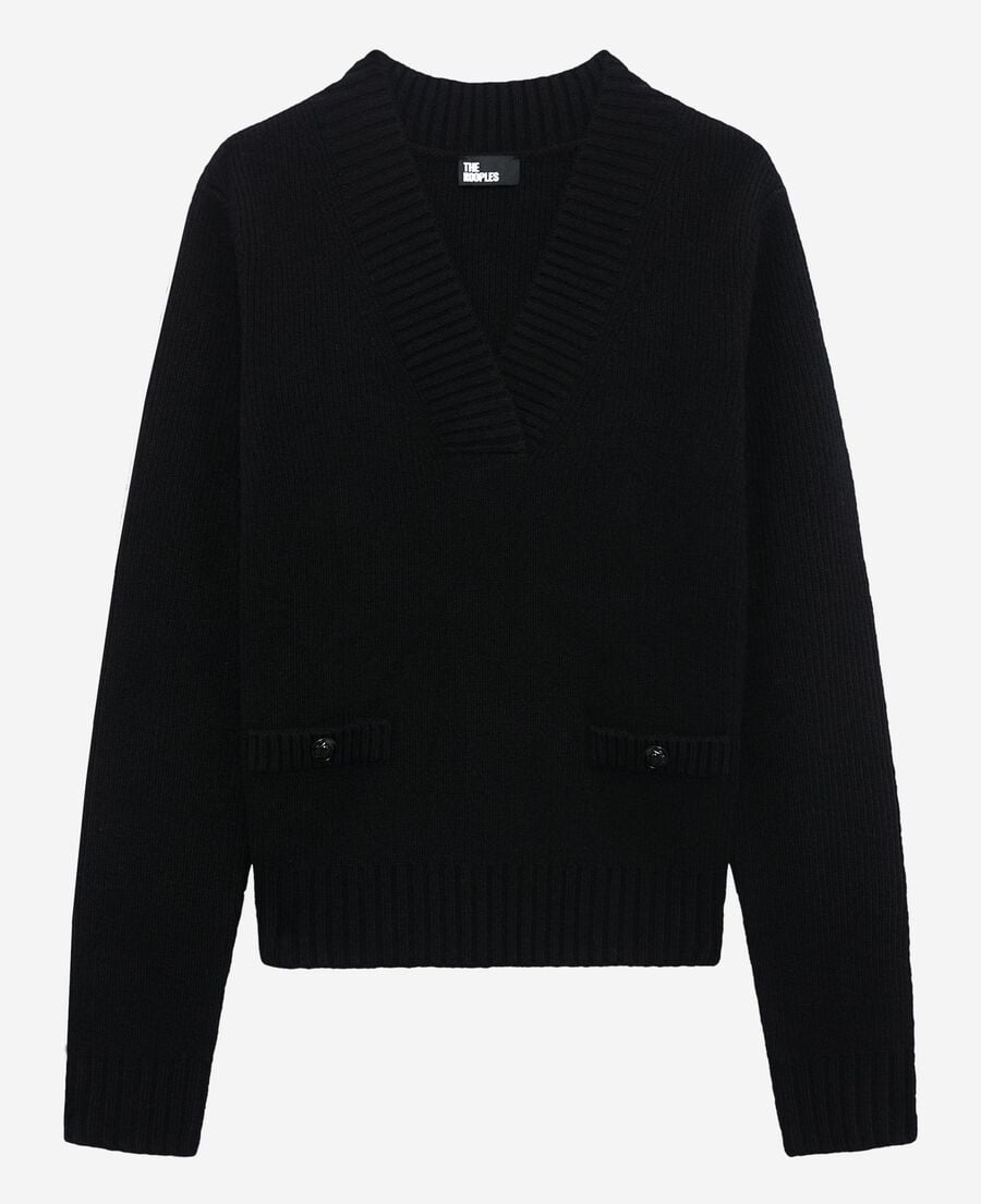 The Kooples DAMEN BLACK pullover mit v-ausschnitt aus merinowolle schwarz
