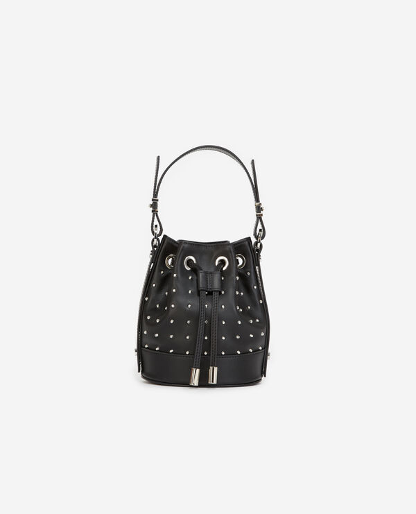 studded small tina bag in smooth black leather