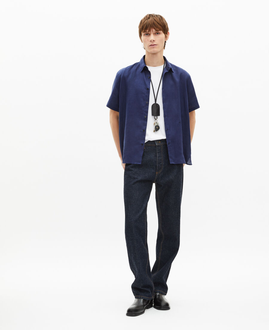 The Kooples HOMME NAVY chemise manches courtes en lin marine