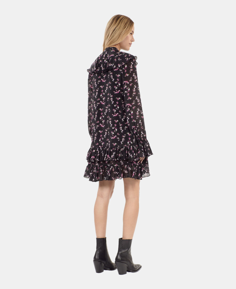 The Kooples WOMEN BLACK floral print ruffled short dress