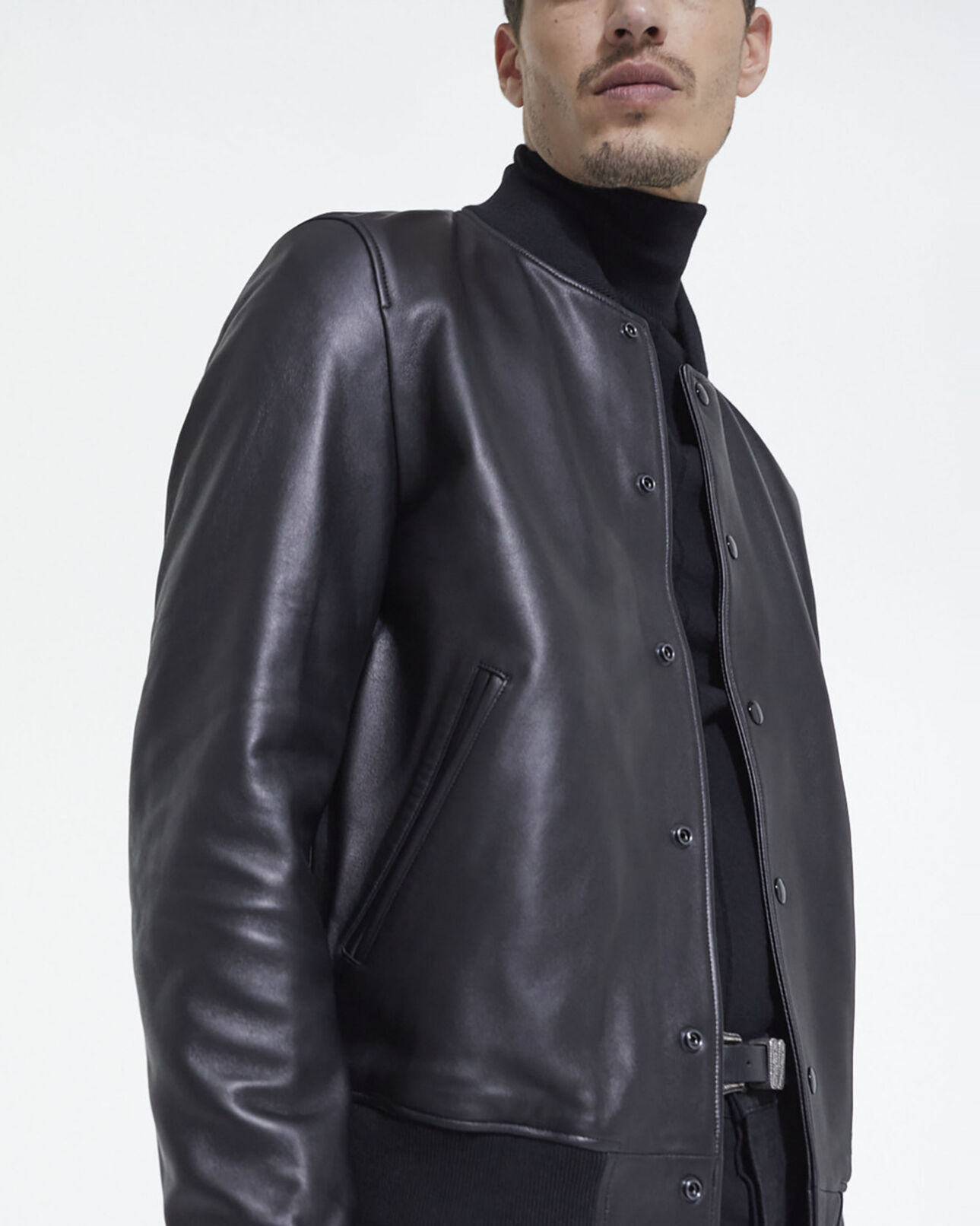 The Kooples HERREN BLACK lederjacke mit futter mit leopardenmotiv