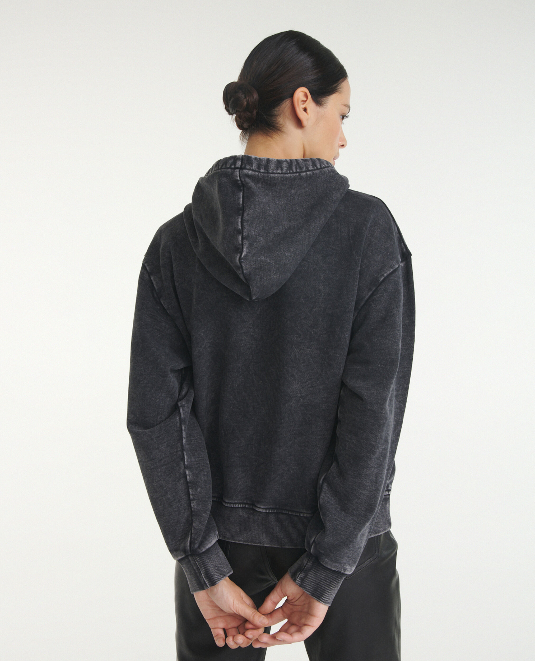 Kapuzen-Sweatshirt verwaschen Kontrastlogo, BLACK WASHED, hi-res image number null
