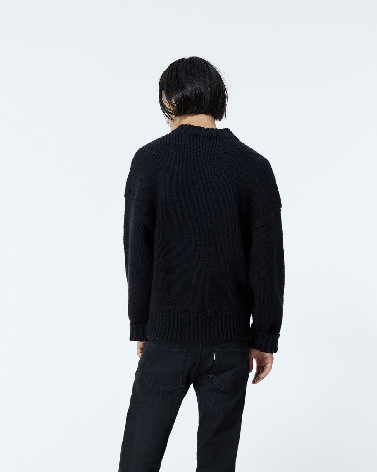 The Kooples MEN BLACK oversize sweater in wool with crew neck
