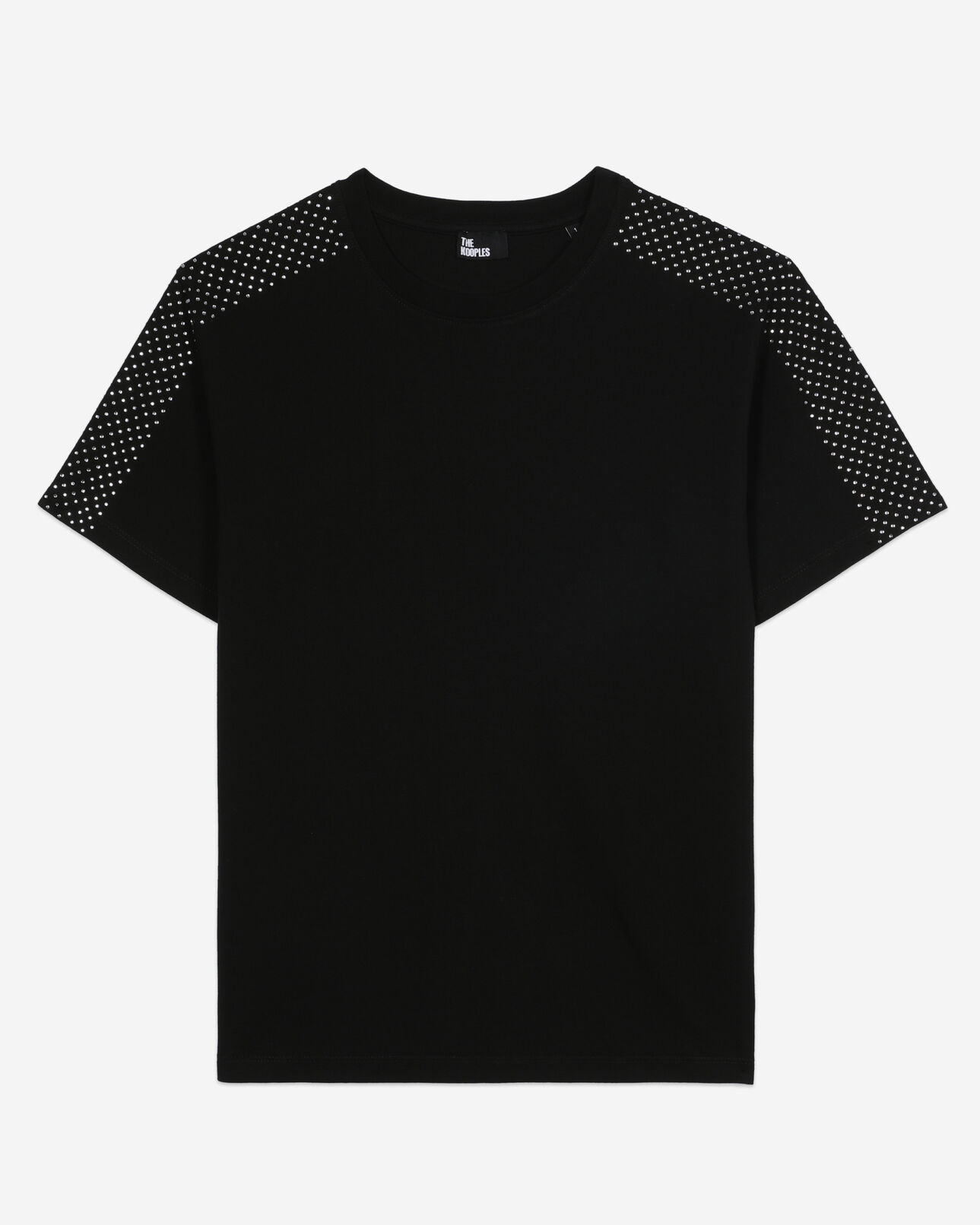 The Kooples WOMEN BLACK women's black t-shirt with rhinestones