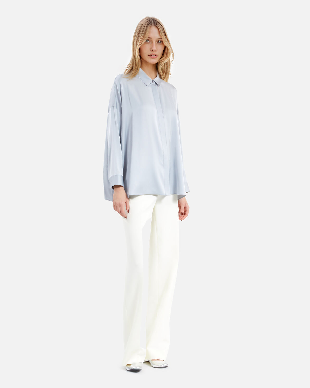 The Kooples WOMEN BLUE GREY loose fit blue silk shirt