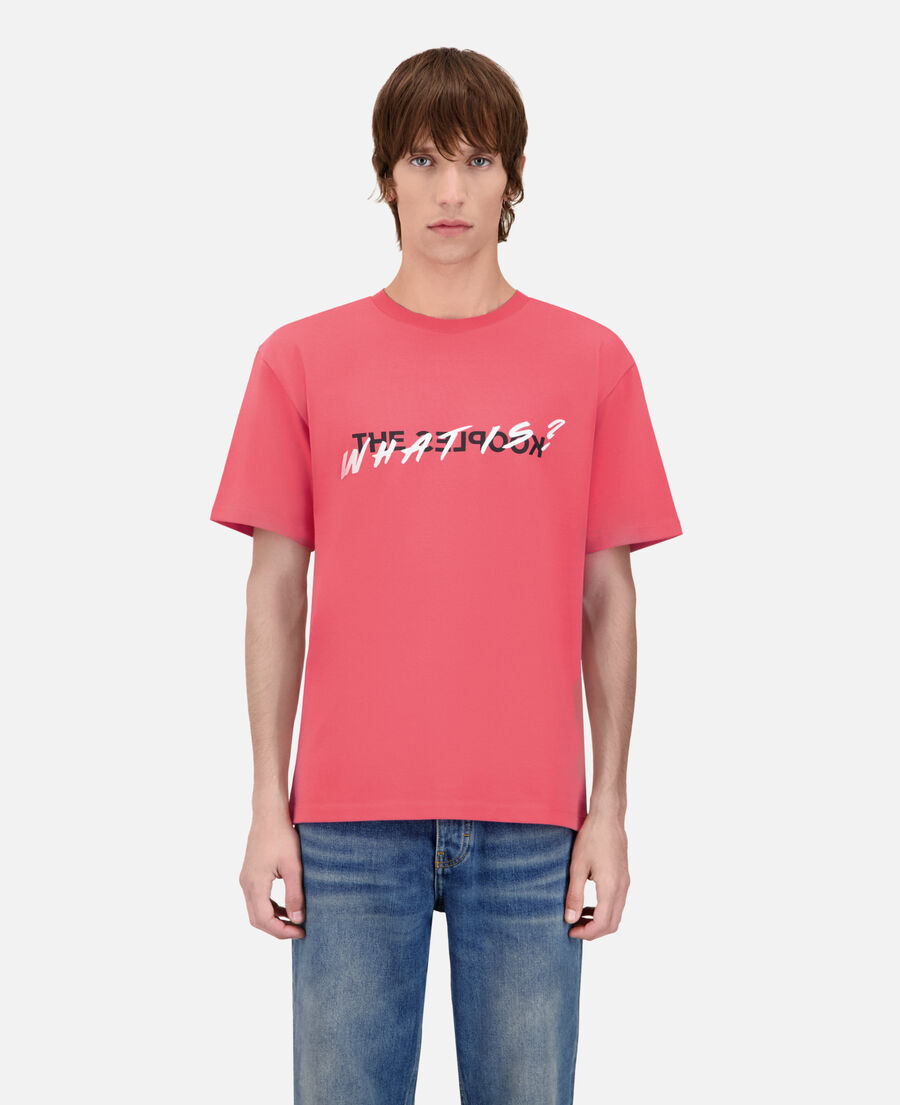 rosa t-shirt mit what is-schriftzug