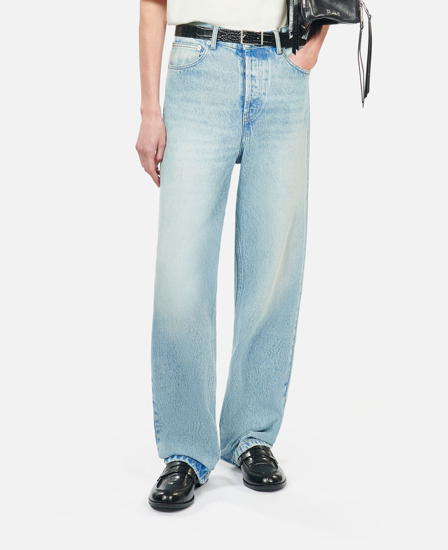 The Kooples H BLUE BLEACHED / NAVY washed blue wide-leg jeans