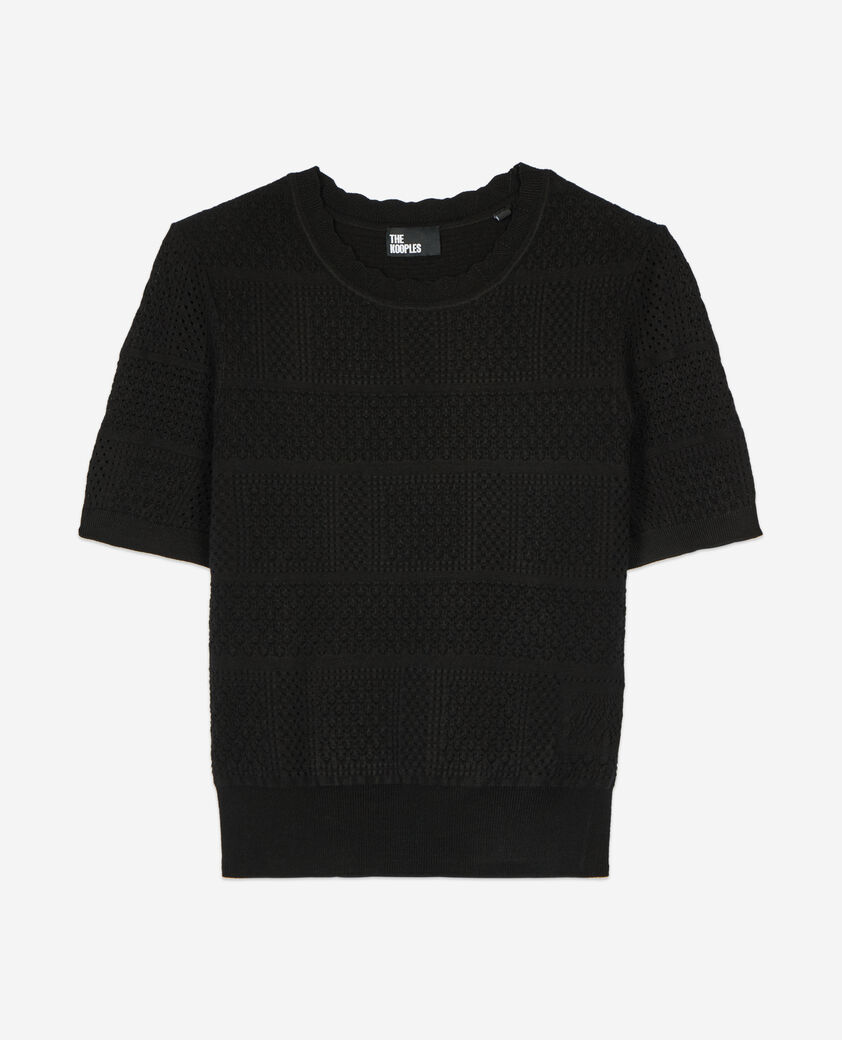 The Kooples WOMEN BLACK black openwork knit sweater
