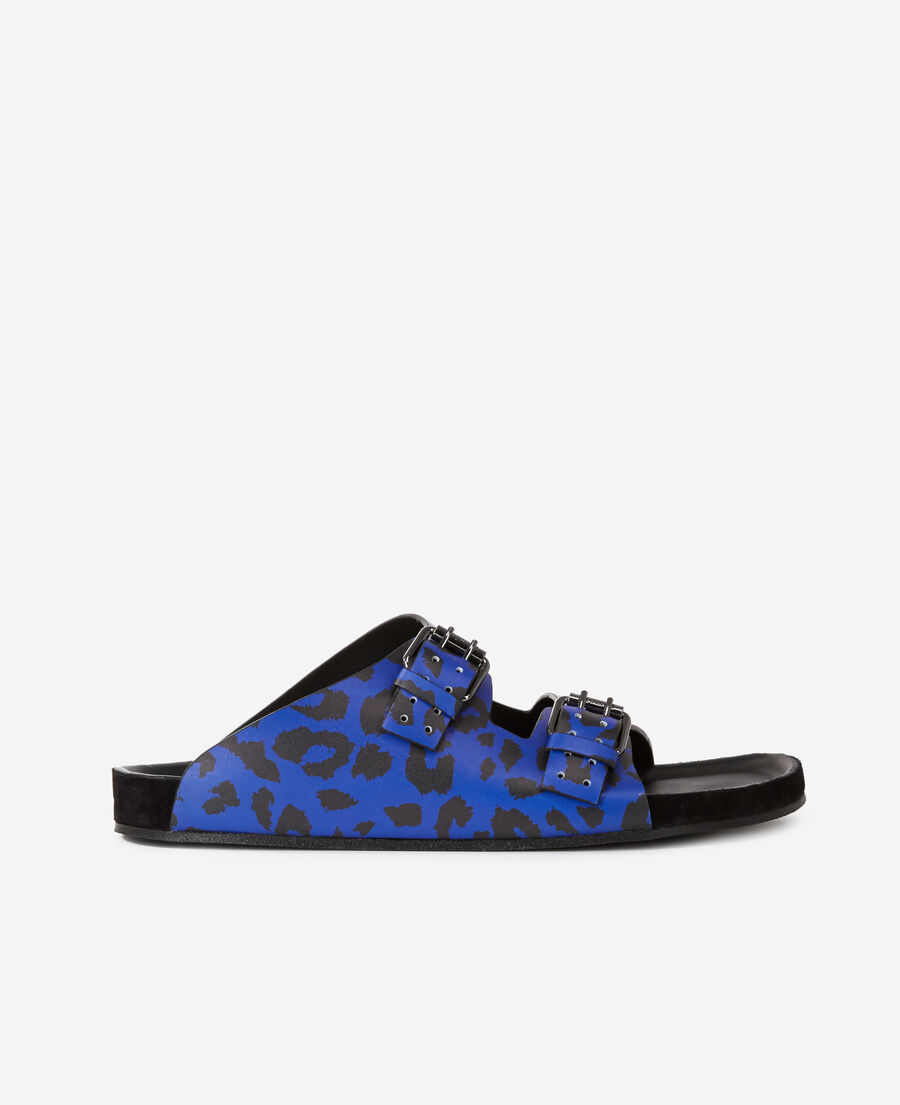 sandales en cuir léopard bleues