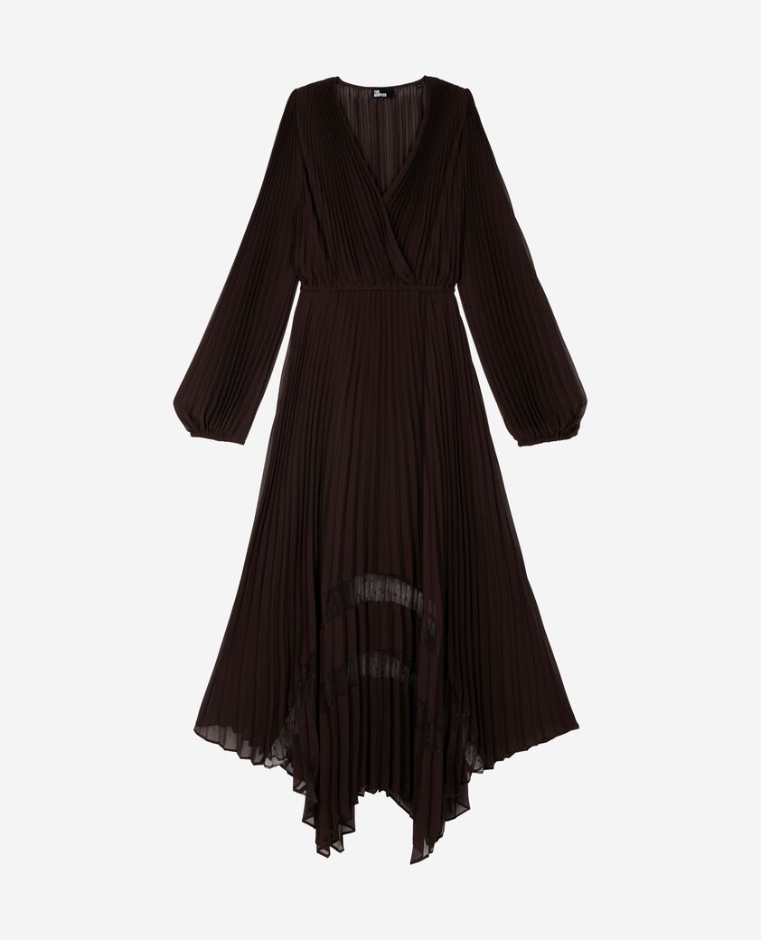 The Kooples FEMME CAFE robe longue pliss&eacute;e marron