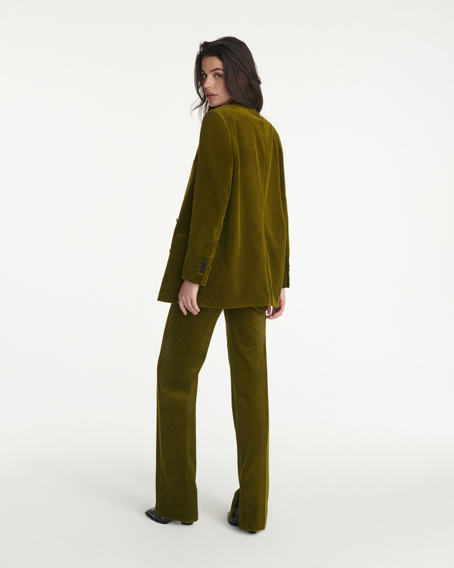 Green double-breasted corduroy jacket, DARK GREEN, hi-res image number null