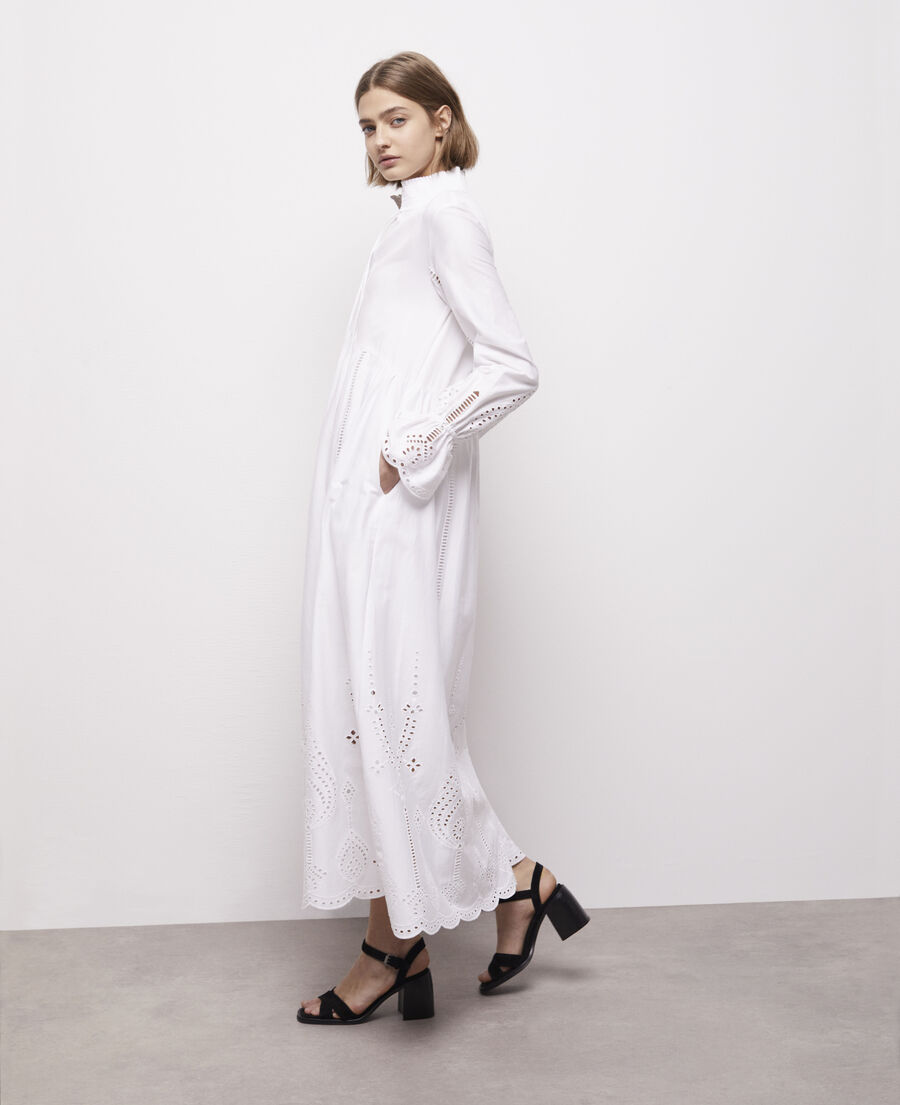 Long white dress with broderie anglaise | The Kooples - US