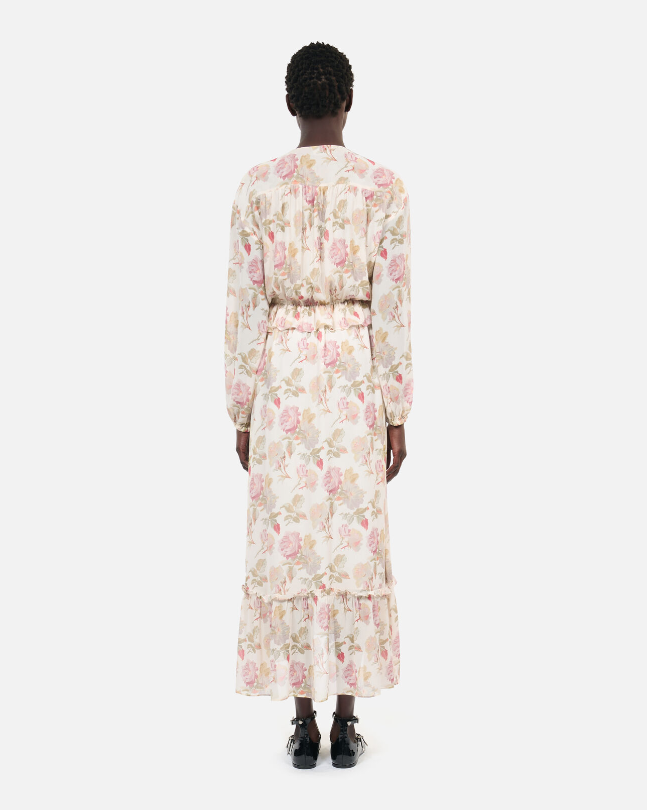 The Kooples WOMEN BEIGE / RED long printed silk dress