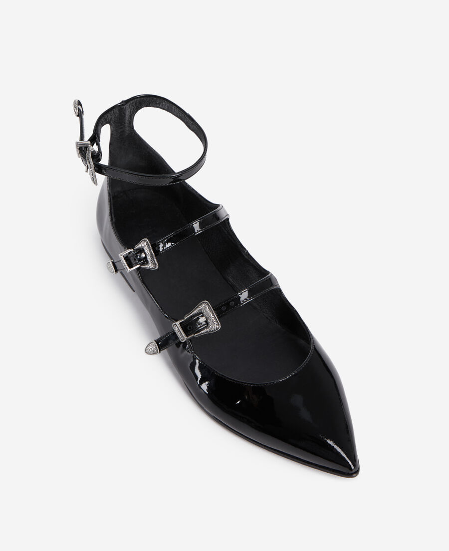 The Kooples F BLACK black leather ballerinas with western buckles