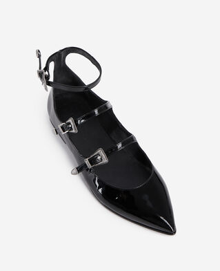 The Kooples F BLACK black leather ballerinas with western buckles