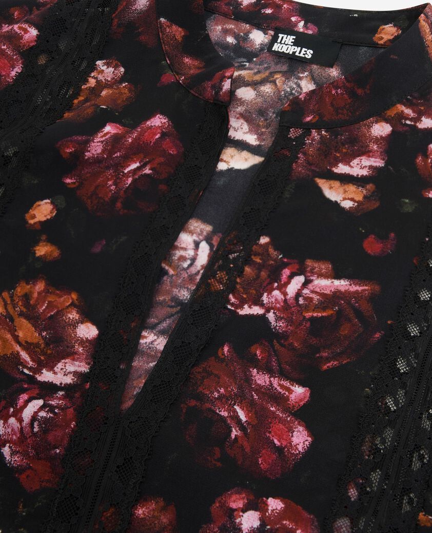 The Kooples DAMEN BLACK - RED bluse mit rosendruck aus bordeauxrotem seidengemisch
