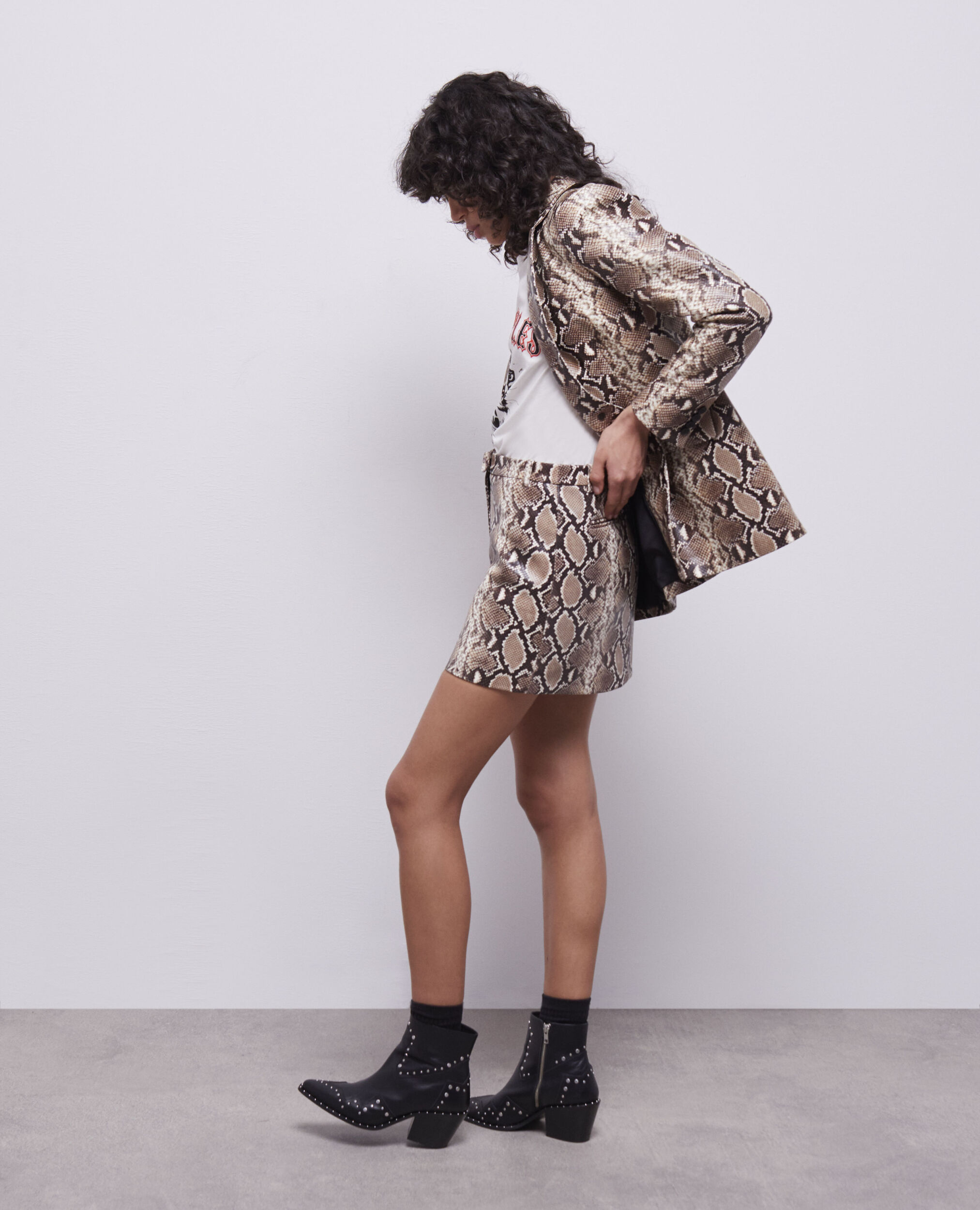 Snakeskin-effect leather skirt, PYTHON BEIGE, hi-res image number null