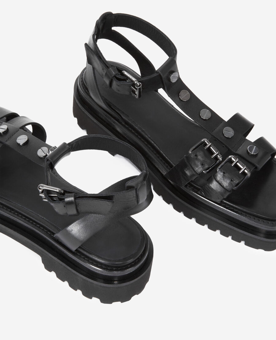 black buckled sandals