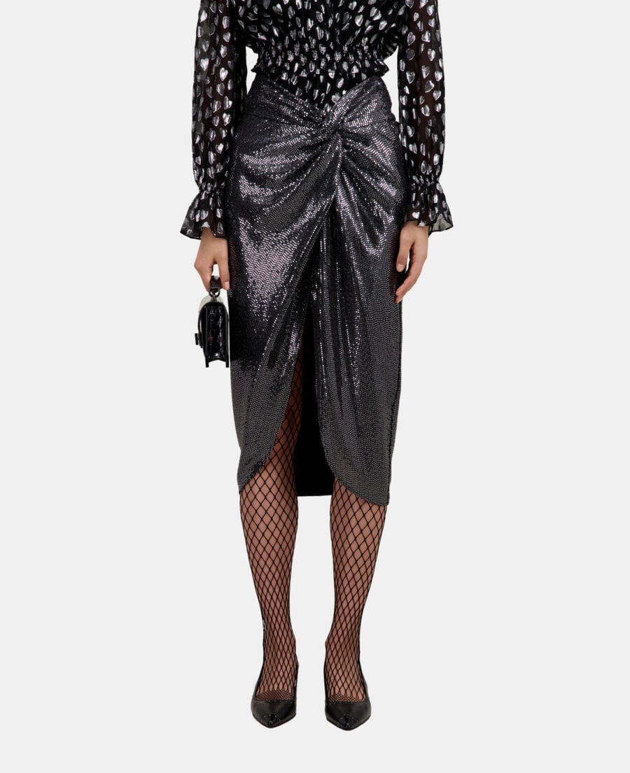 The Kooples WOMEN SILVER metallic mid-length skirt