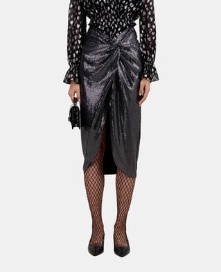 The Kooples WOMEN SILVER metallic mid-length skirt