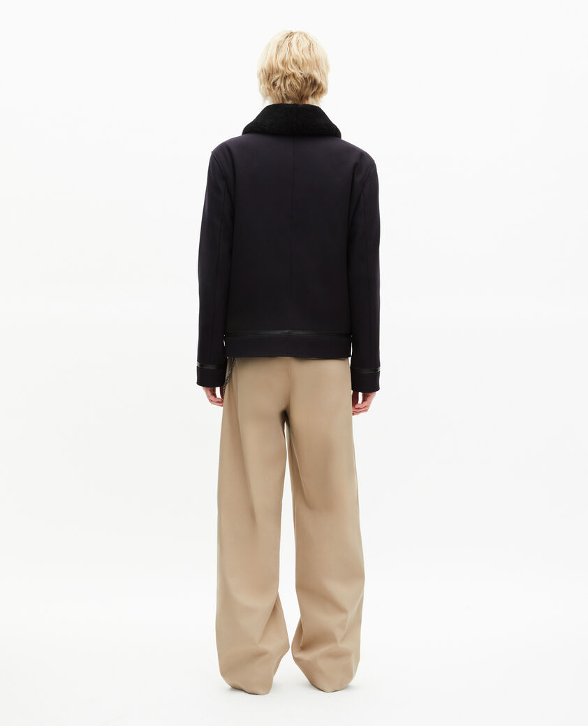 The Kooples HOMME NAVY blouson en laine avec col sherpa marine