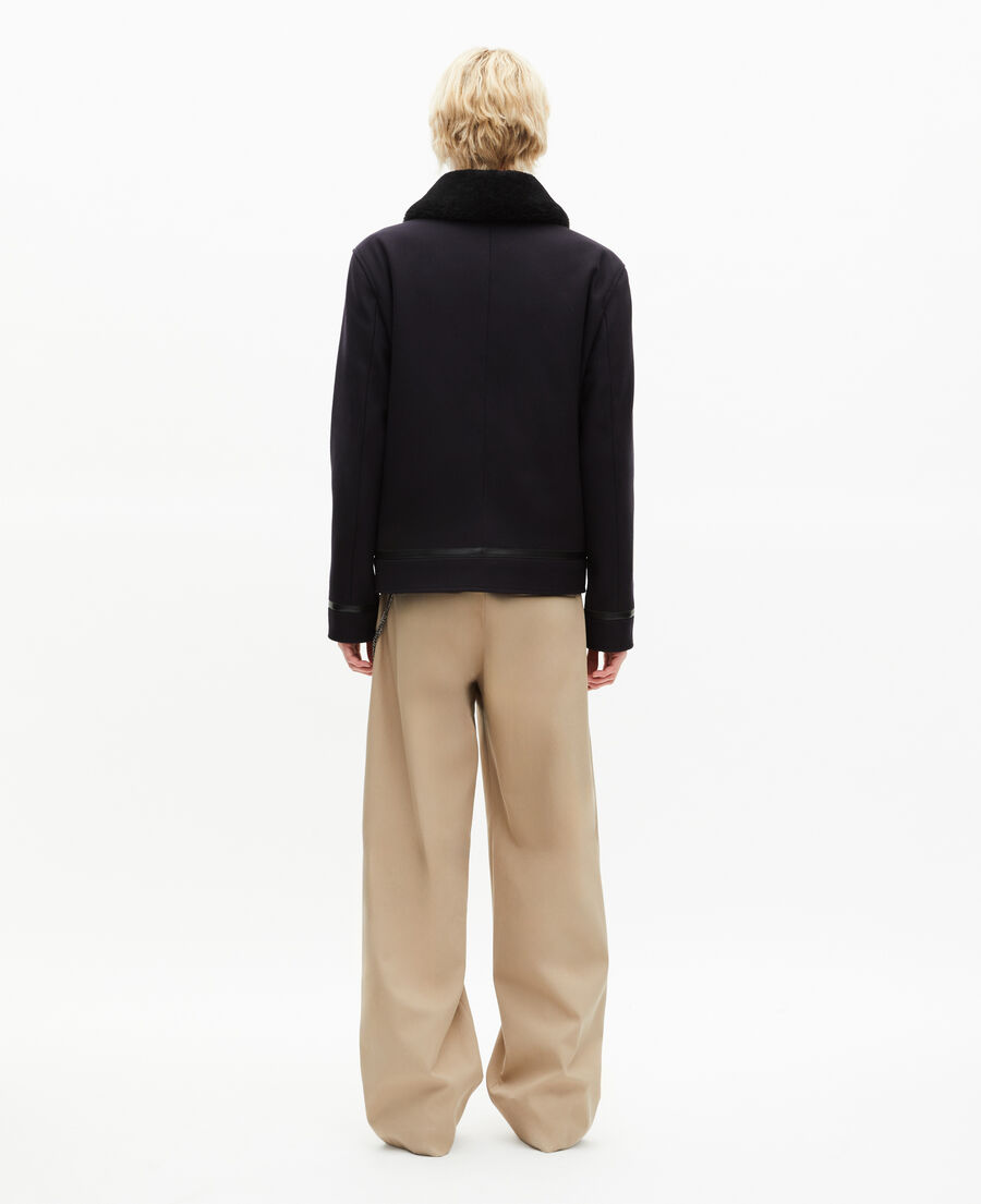 The Kooples HOMME NAVY blouson en laine avec col sherpa marine