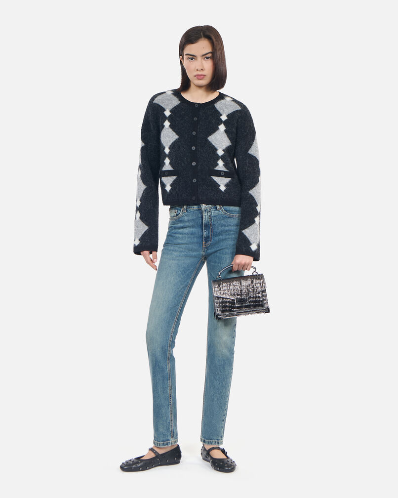 The Kooples WOMEN BLACK GREY WHITE grey alpaca diamond cardigan