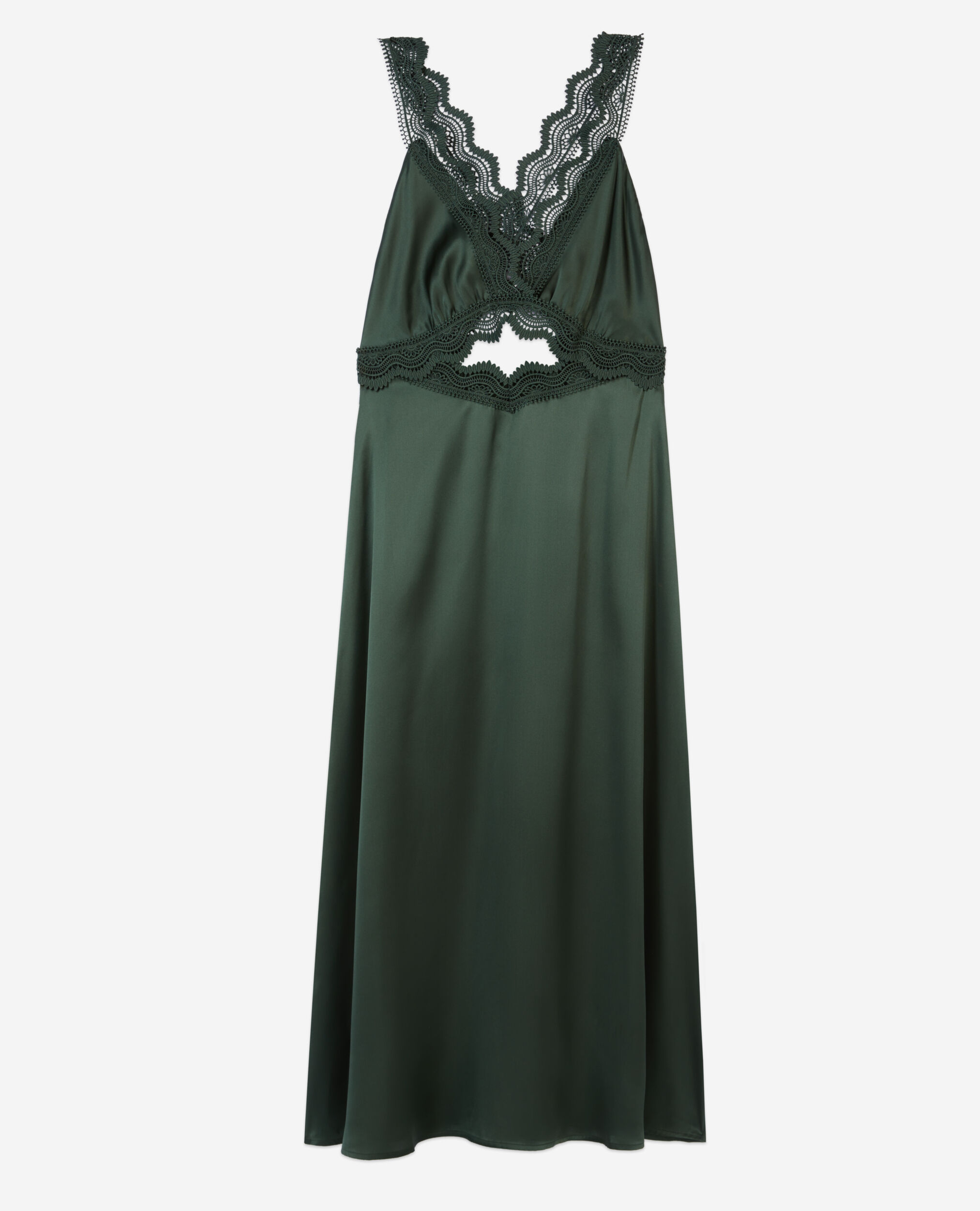Robe nuisette longue avec guipure verte