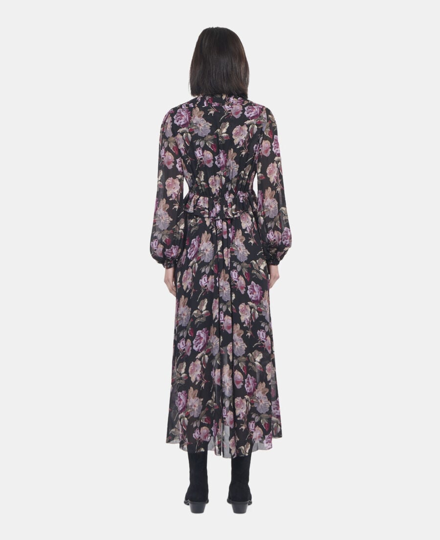 The Kooples FEMME BLACK / PURPLE robe longue imprimé fleuri