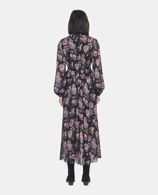 The Kooples FEMME BLACK / PURPLE robe longue imprimé fleuri