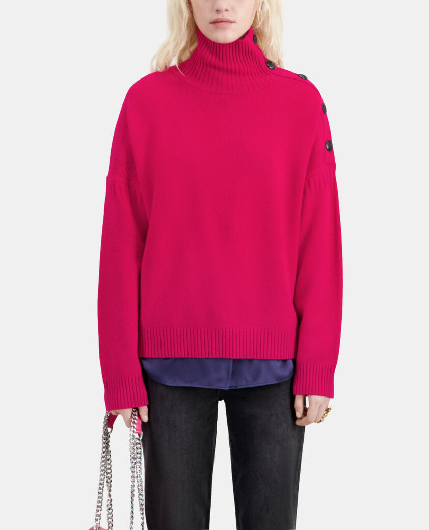 The Kooples WOMEN CHERRY fuchsia wool and cashmere sweater with buttons