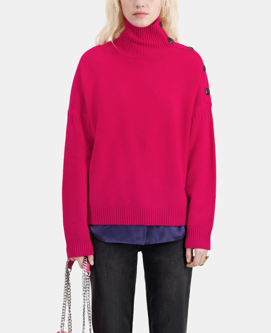 The Kooples WOMEN CHERRY fuchsia wool and cashmere sweater with buttons