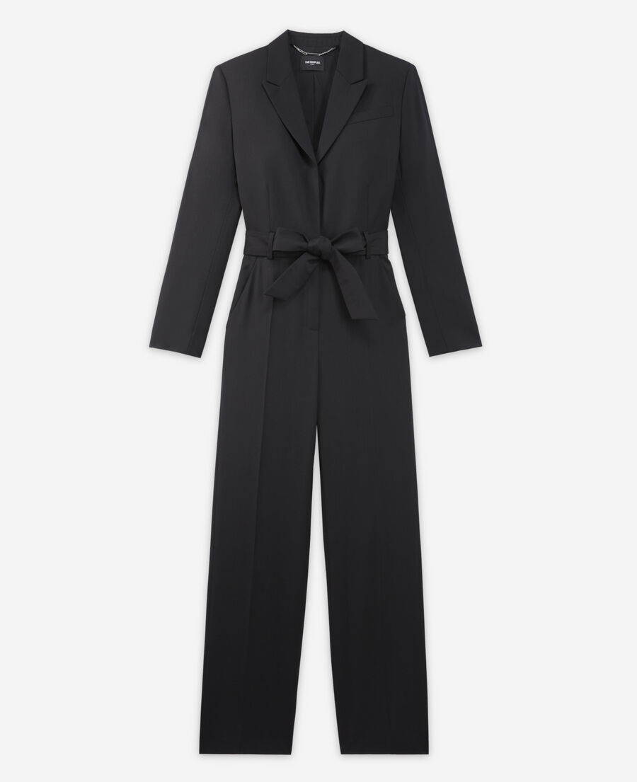 tailored-cut black wool jumpsuit