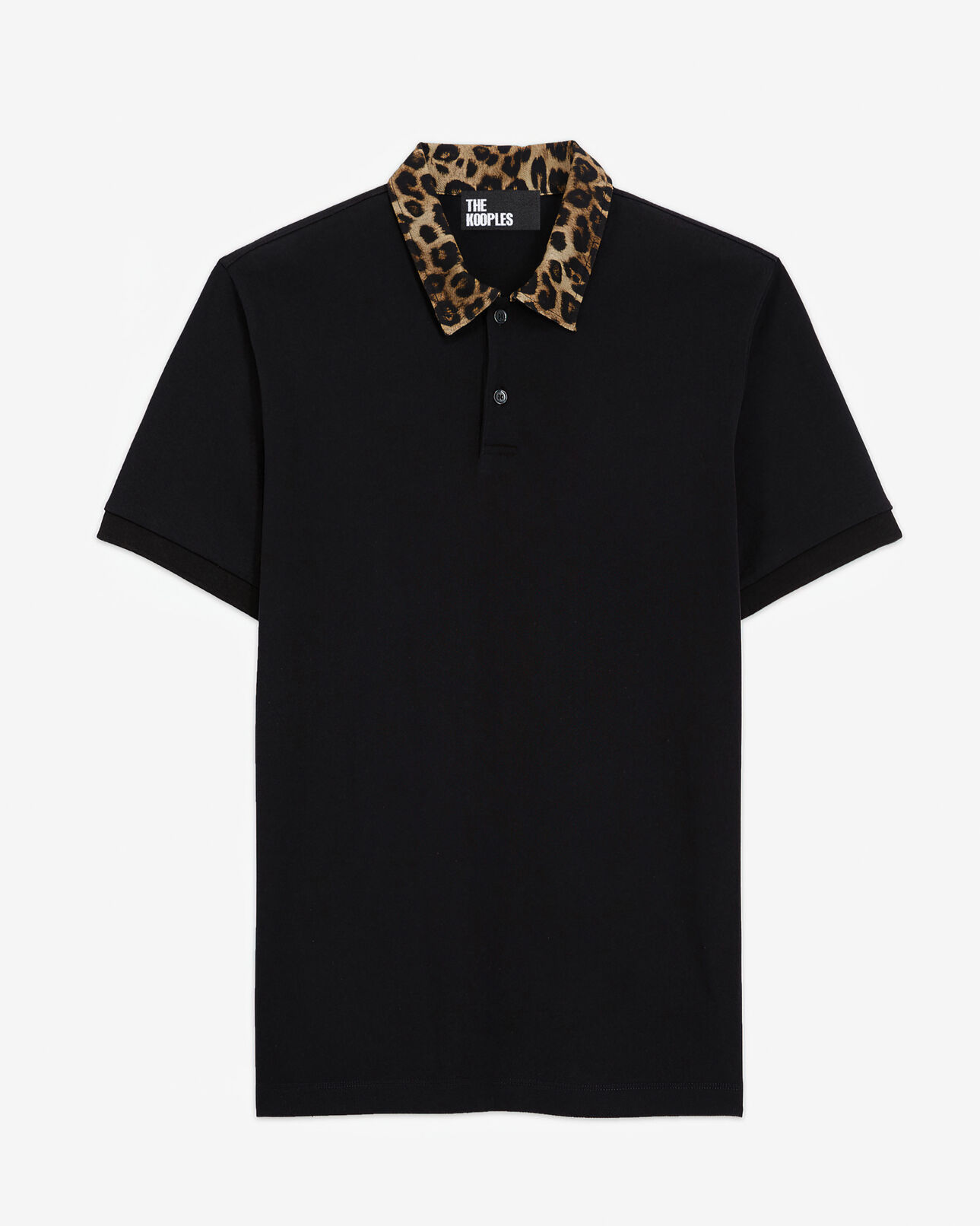 The Kooples MEN BLACK polo with leopard print collar