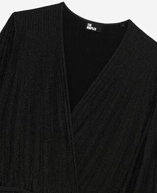 The Kooples F BLACK/BLACK SHINY pleated long dress in black lurex