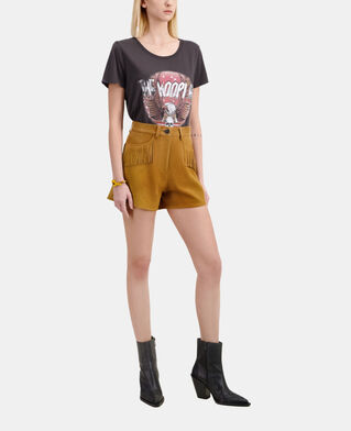 The Kooples F CAMEL camel leather shorts with fringes