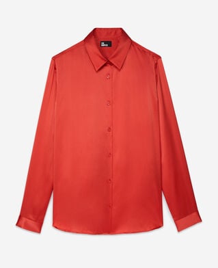 The Kooples FEMME RED BRIQUE chemise en soie satin rouge