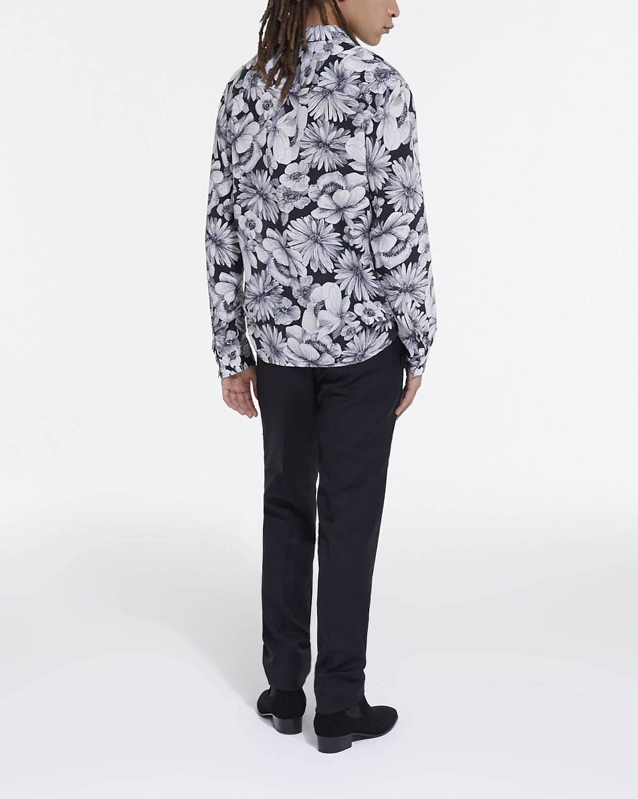 The Kooples MEN BLACK WHITE floral shirt with hawaiian collar