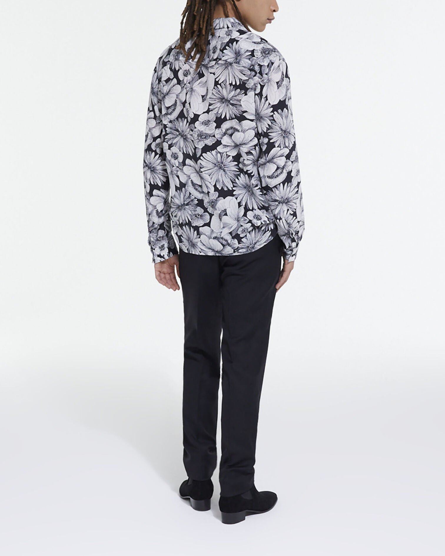 Floral shirt with hawaiian collar, BLACK WHITE, hi-res image number null